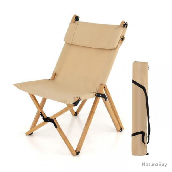 Chaise de camping pliante en bambou charge 150kg avec dossier ajustable 48/60cm en toile lgre sac