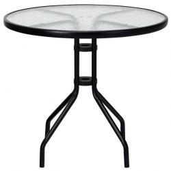 Table de jardin ronde en verre trempé 70 cm cadre en métal trou pour parasol patins antidérapants p