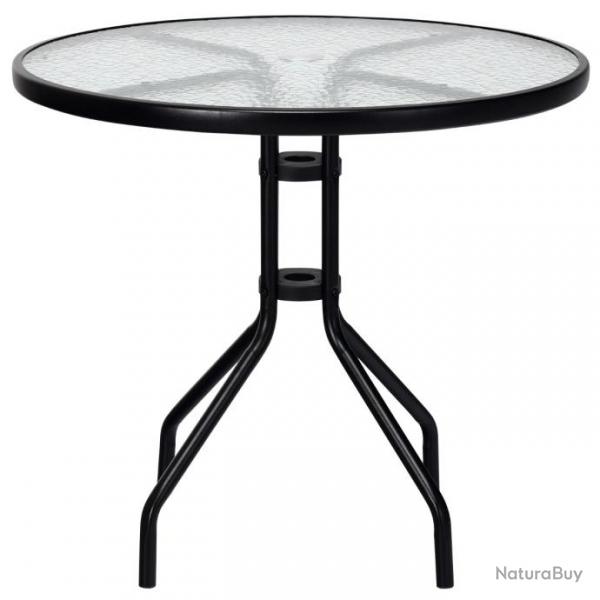 Table de jardin ronde en verre tremp 70 cm cadre en mtal trou pour parasol patins antidrapants p