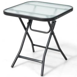 Table de jardin bistro pliante 46,5 x 46,5 x 42 cm en verre et acier pour intérieur extérieur patio