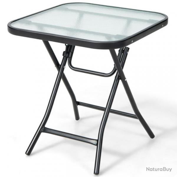 Table de jardin bistro pliante 46,5 x 46,5 x 42 cm en verre et acier pour intrieur extrieur patio