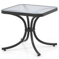 Table de jardin carrée plateau en verre trempé 50 cm table basse de patio avec cadre en métal robus