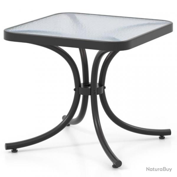 Table de jardin carre plateau en verre tremp 50 cm table basse de patio avec cadre en mtal robus