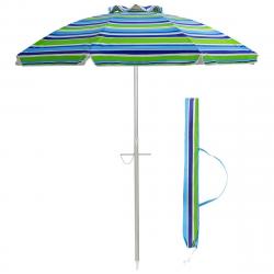 Parasol de plage ?182 cm inclinable protection uv 50+ à 8 baleines en fibre de verre pour plage pis
