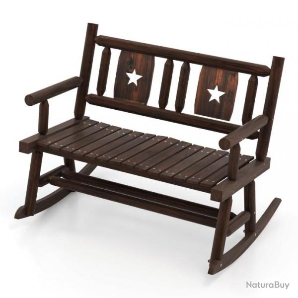 Banc  bascule de jardin en bois carbonis 2 personnes sige  lattes dossier ergonomique charge 32