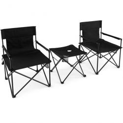 Lot de 2 chaises de camping pliante charge 180 kg table d'appoint porte-gobelets poches de rangemen