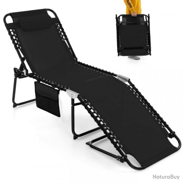 Chaise longue pliante avec appuie-tte amovible dossier rglable  4 positions acier antirouille po