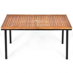 Table de jardin extérieur en bois d'acacia avec trou de parasol rectangulaire cadre en acier pour 6