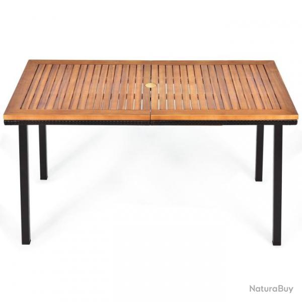 Table de jardin extrieur en bois d'acacia avec trou de parasol rectangulaire cadre en acier pour 6