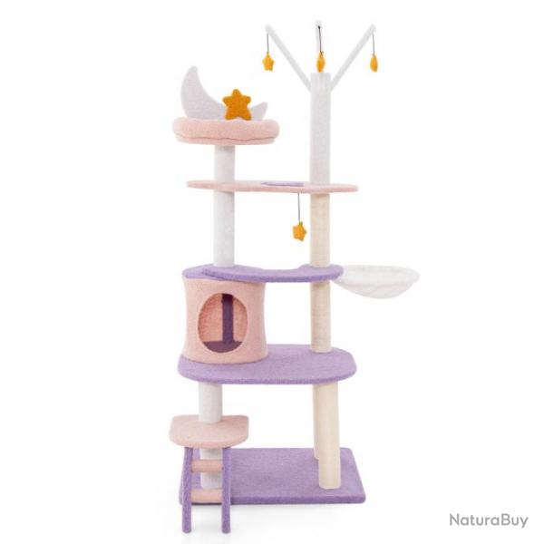 Arbre  chat violet tour  plusieurs niveaux de 158 cm avec chelle poteaux  griffer de sisal cond