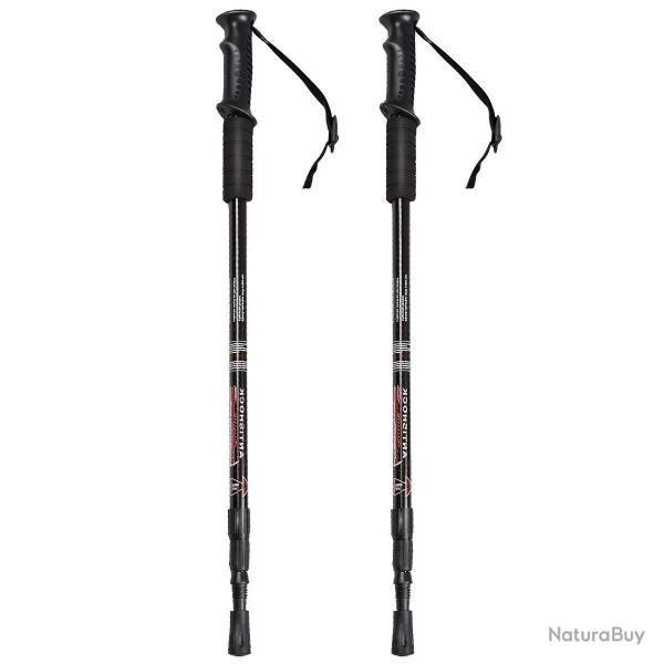 2 btons de marche en alliage d'aluminium anti-choc et antidrapant 66 -137 cm noir 20_0007522