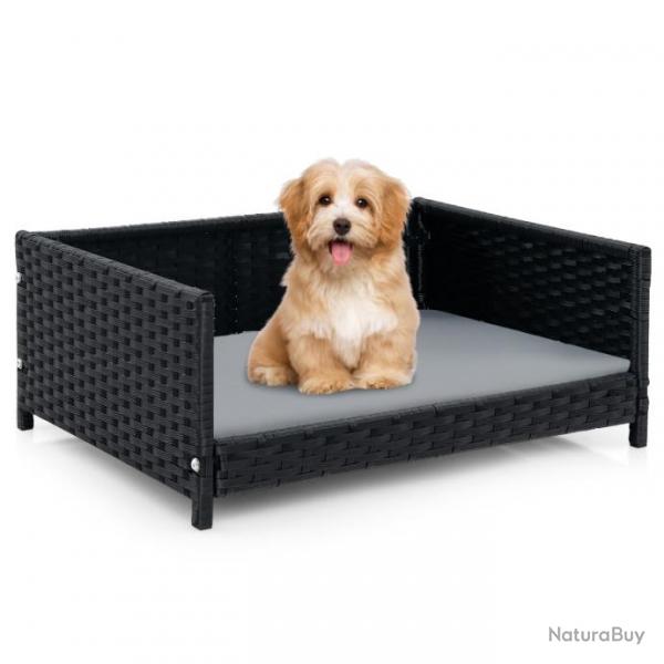 Lit pour chien en rotin canap-lit pour animaux de compagnie coussin doux impermable cadre en mta