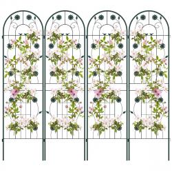 Lot de 4 treillis de jardin en métal 180 x 50 cm clôture décorative pour plante grimpante grille fl