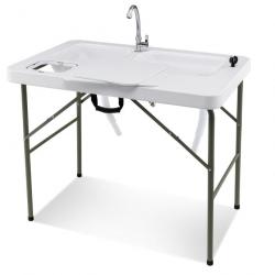 Table de pêche avec 2 éviers robinet rotatif 360° table pliante portable pour nettoyage de poisson