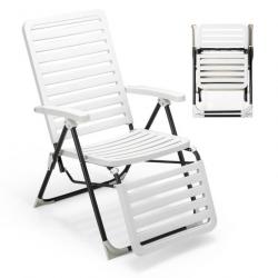 Chaise longue inclinable avec dossier réglable à 7 niveaux transat bain de soleil fauteuil de jardi