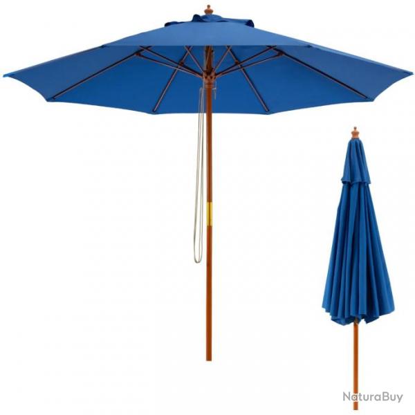 Parasol de jardin pliable 2,9 m avec mcanisme de poulie  corde poteau en bois 8 baleines en fibre