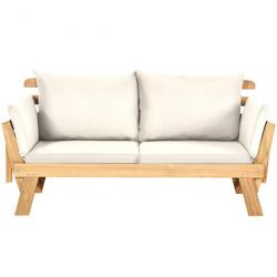 Chaise longue convertible avec coussin canapé de jardin 2 en 1 en bois d'acacia avec accoudoir régl