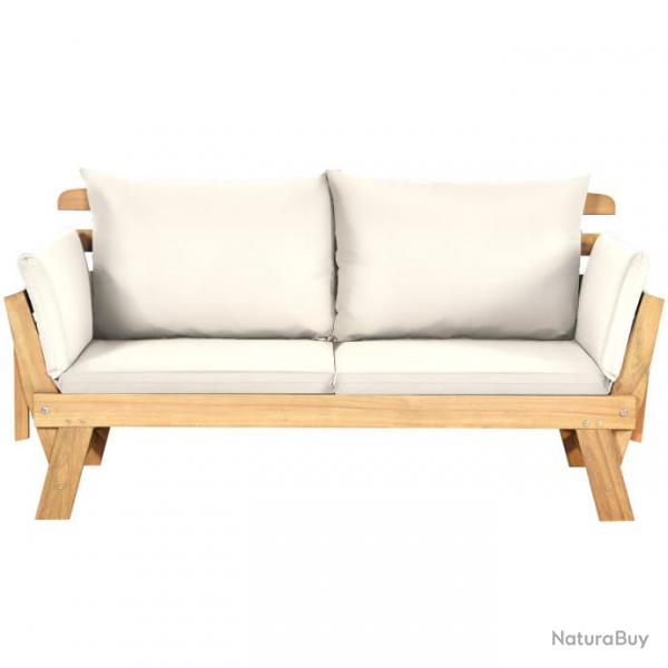 Chaise longue convertible avec coussin canap de jardin 2 en 1 en bois d'acacia avec accoudoir rgl