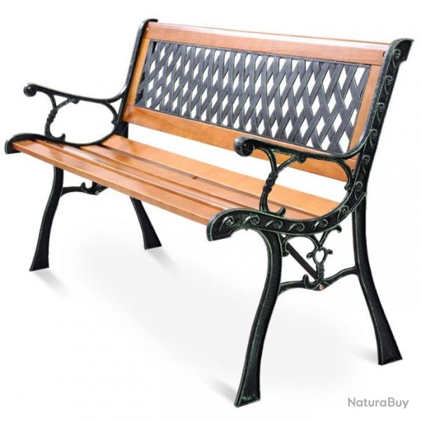 Banc de jardin avec bandes en bois pieds en fer dossier ergonomique et accoudoirs incurvs pour par