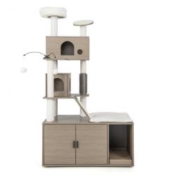 Arbre à chat 173 cm maison de toilette pour chat à 2 porte coussin amovible griffoir rampe condo pe