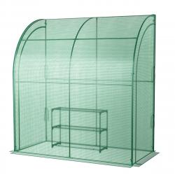 Serre de jardin adossée en pe 198,5 x 98 x 215 cm avec étagère à plantes 3 niveaux 2 portes zippées