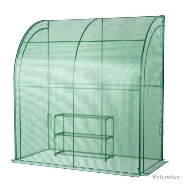 Serre de jardin adosse en pe 198,5 x 98 x 215 cm avec tagre  plantes 3 niveaux 2 portes zippes