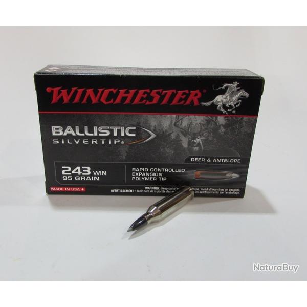 1 boite 20 cartouches  de calibre 243 winchester, Winchester Ballistic Silvertip 95 grs