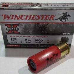 lot de 6 boites de 5 cartouches cal 12/70, Winchester Slug Hollow Point 28,5 grammes