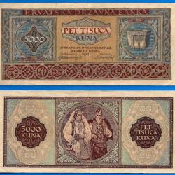 Croatie 5000 Kuna 1943 Hrvatska Billet Dinara Dinar