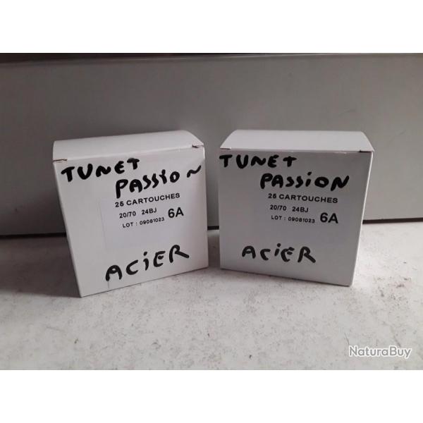 10088A   1 BOITE DE 25 CARTOUCHES TUNET PASSION ACIER CAL20 CH70 24G BJ PLOMBS 6 NEUF