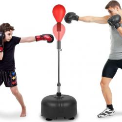 Punching Ball sur Pied Enfant Sac de Frappe Boxe avec Base à 6 Ventouses Hauteur Réglable 135-155 cm