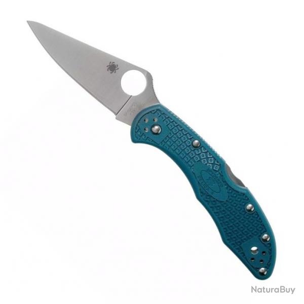 Couteau "Delica 4" K390 / nylon-fibre de verre bleu, Tranchant plein [Spyderco]