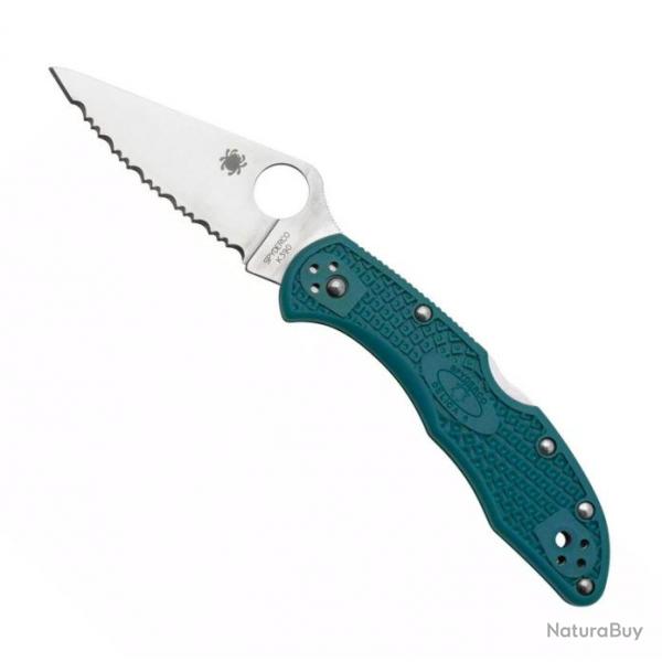 Couteau "Delica 4" K390 / nylon-fibre de verre bleu, Tranchant dentel [Spyderco]