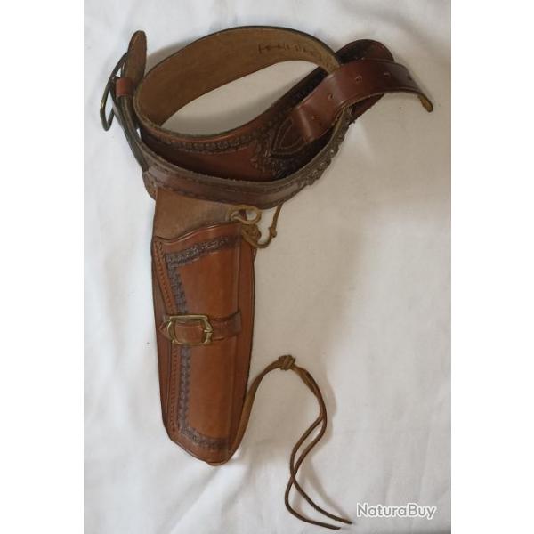 Ceinturon holster cowboy far West en cuir