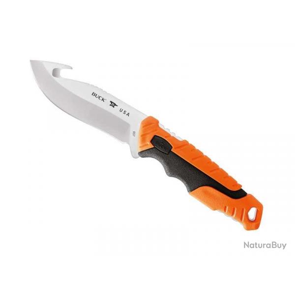 BEL1242 POIGNARD BUCK KNIVES PURSUIT PRO LARGE GUTHOOK A DEPOUILLER MANCHE ORANGE NEUF