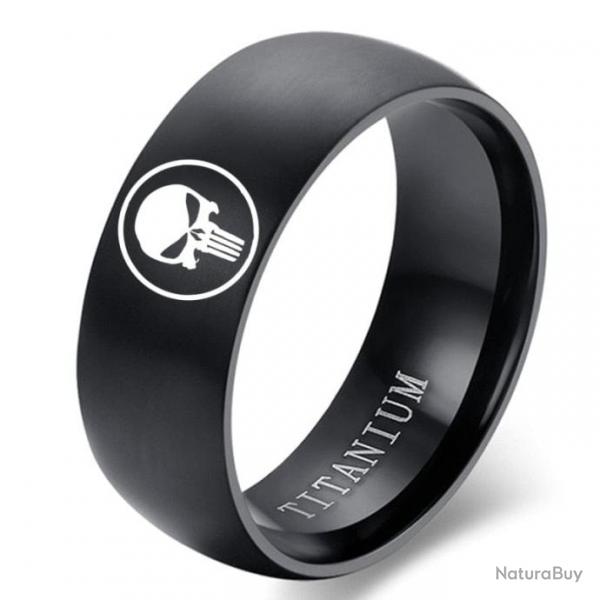 Bague Punisher titane et acier - Noir / 6