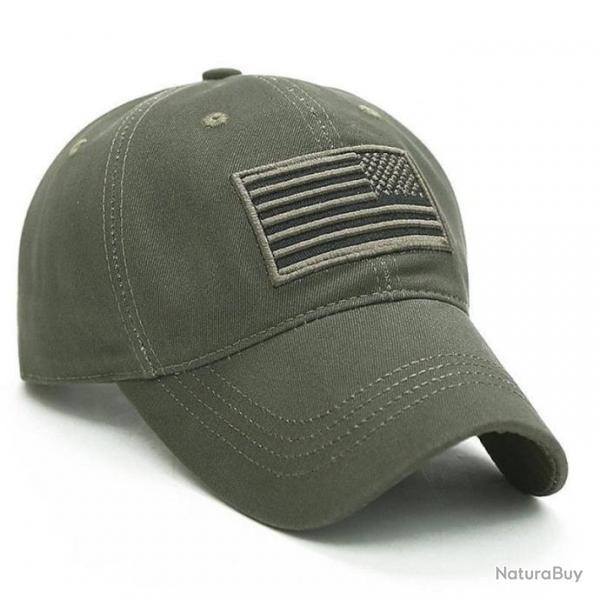 Casquette tactique logo drapeau US - Vert arme / 56-60 cm