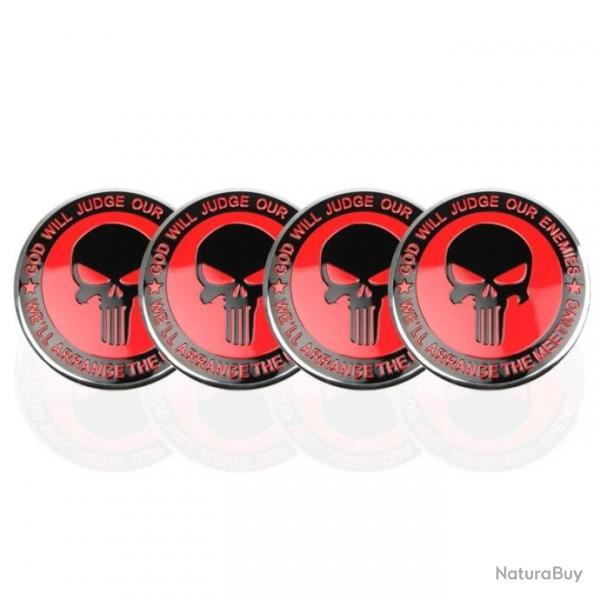 Centre de roue voiture Punisher 56mm 4 pcs - Rouge - Noir