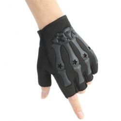 Gants squelette main demi-doigt noir - M