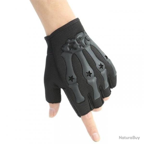 Gants squelette main demi-doigt noir - M