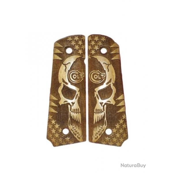 Grip bois Colt 1911 Skull Edition laser cut