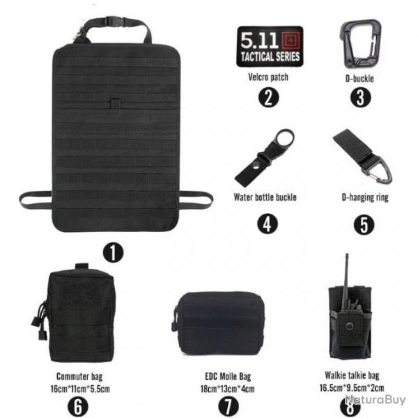 Kit organiseur Molle sige arrire voiture - Ensemble-B2-Black