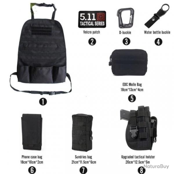 Kit organiseur Molle sige arrire voiture - Ensemble-C1-Black