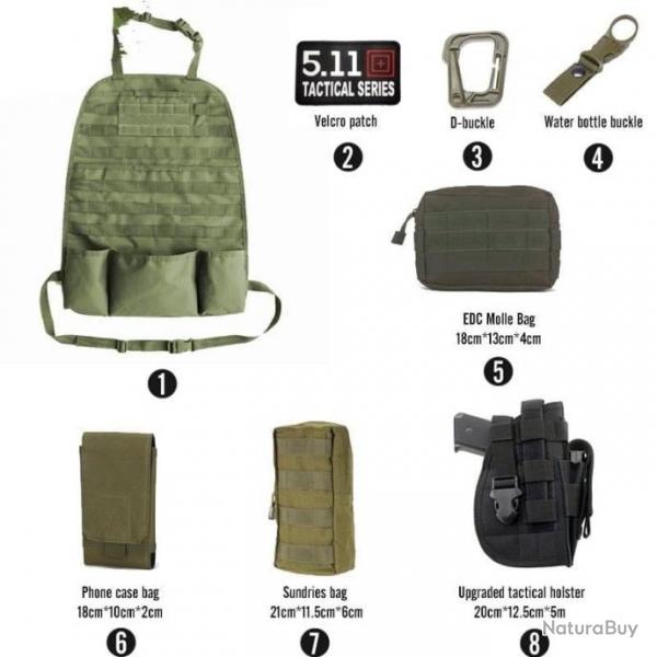 Kit organiseur Molle sige arrire voiture - Ensemble-C1-Green