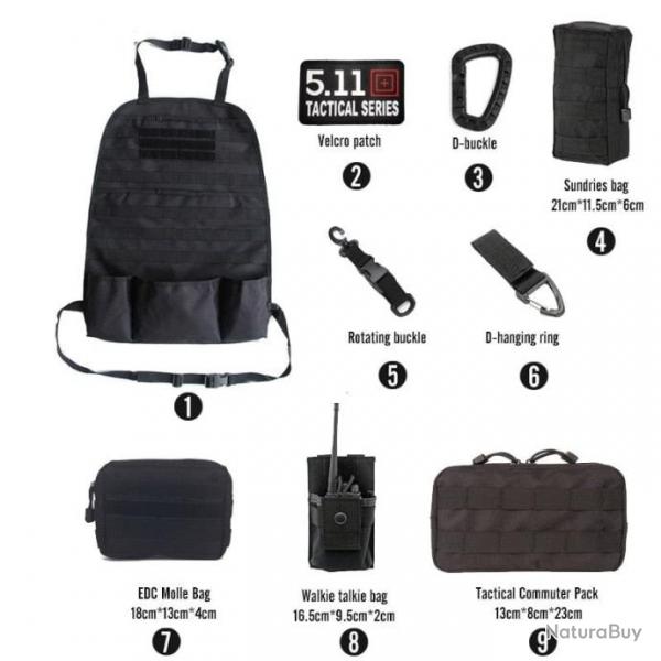 Kit organiseur Molle sige arrire voiture - Ensemble-C2-Black