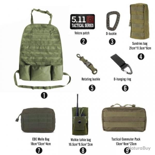 Kit organiseur Molle sige arrire voiture - Ensemble-C2-Green