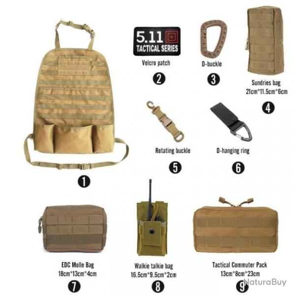 Kit organiseur Molle sige arrire voiture - Ensemble-C2-TAN