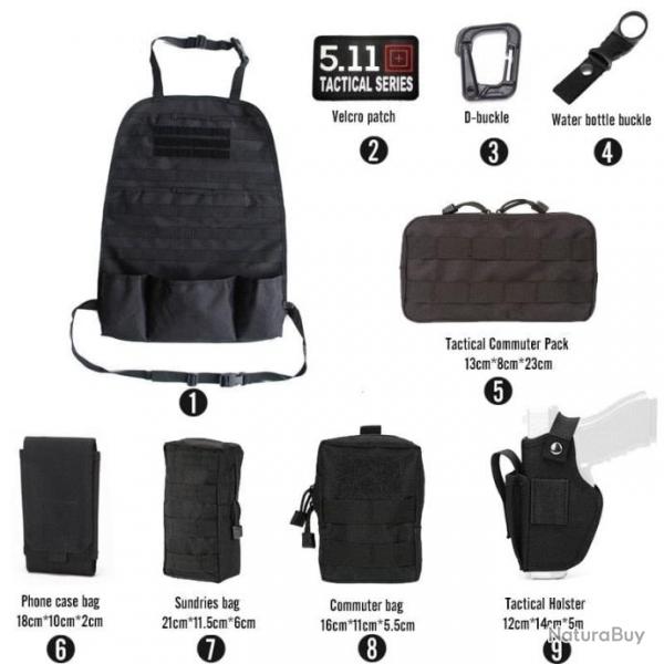 Kit organiseur Molle sige arrire voiture - Ensemble-C3-Black