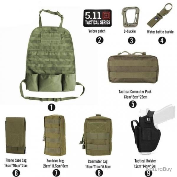 Kit organiseur Molle sige arrire voiture - Ensemble-C3-Green