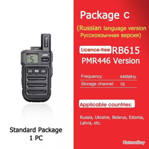 Mini talkie-walkie RB615 PMR / FRS PMR446 PTT - PMR Russian 1PC